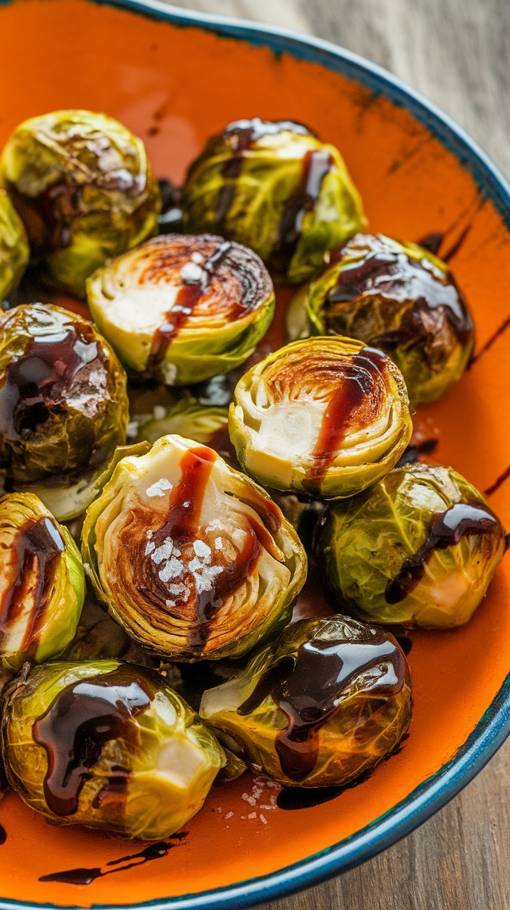 Balsamic glazed Brussels sprouts in a bowl