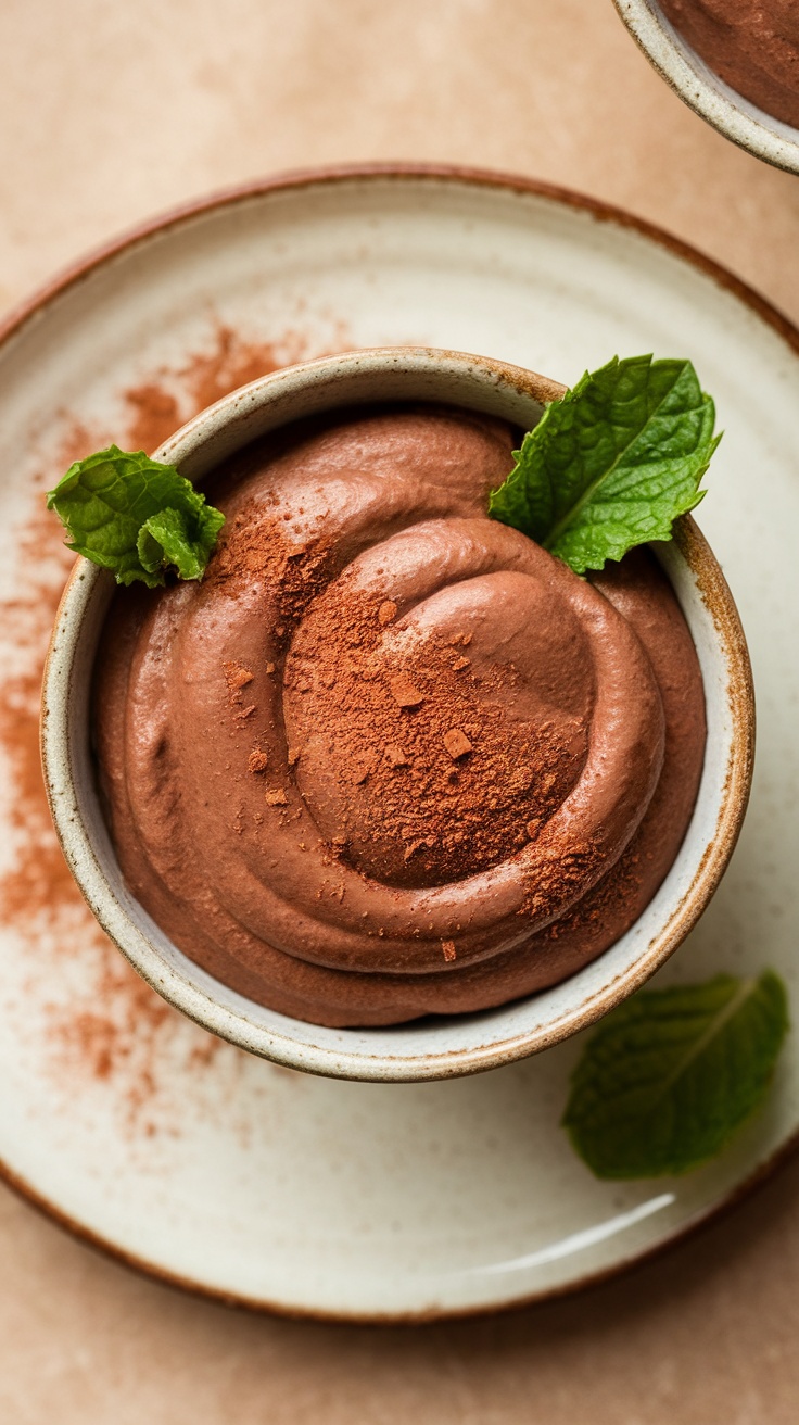 Chocolate Avocado Protein Mousse served in a bowl