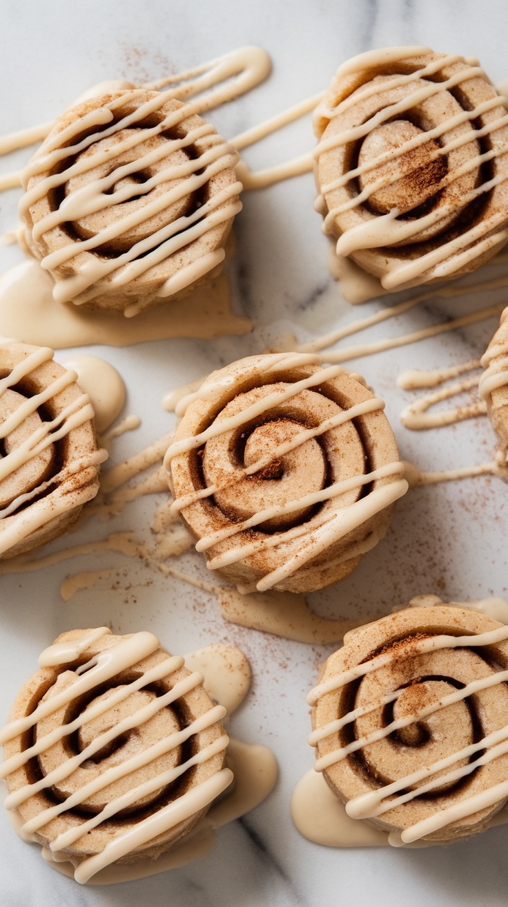 Delicious cinnamon roll protein bites drizzled with icing.