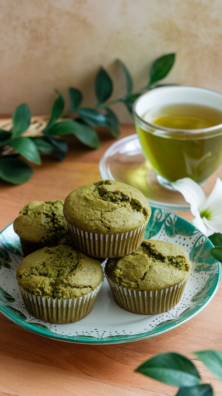 Delicious matcha protein muffins on a plate