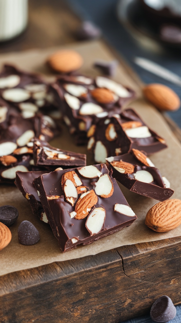 Nutty Chocolate Protein Bark with almonds and chocolate